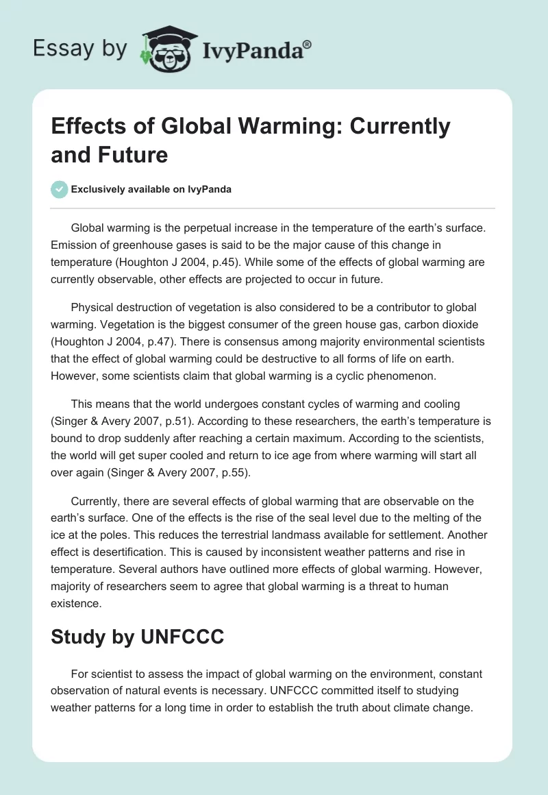 Effects of Global Warming: Currently and Future. Page 1