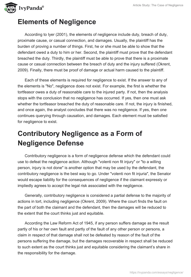 Article Study: The Case of Negligence. Page 2