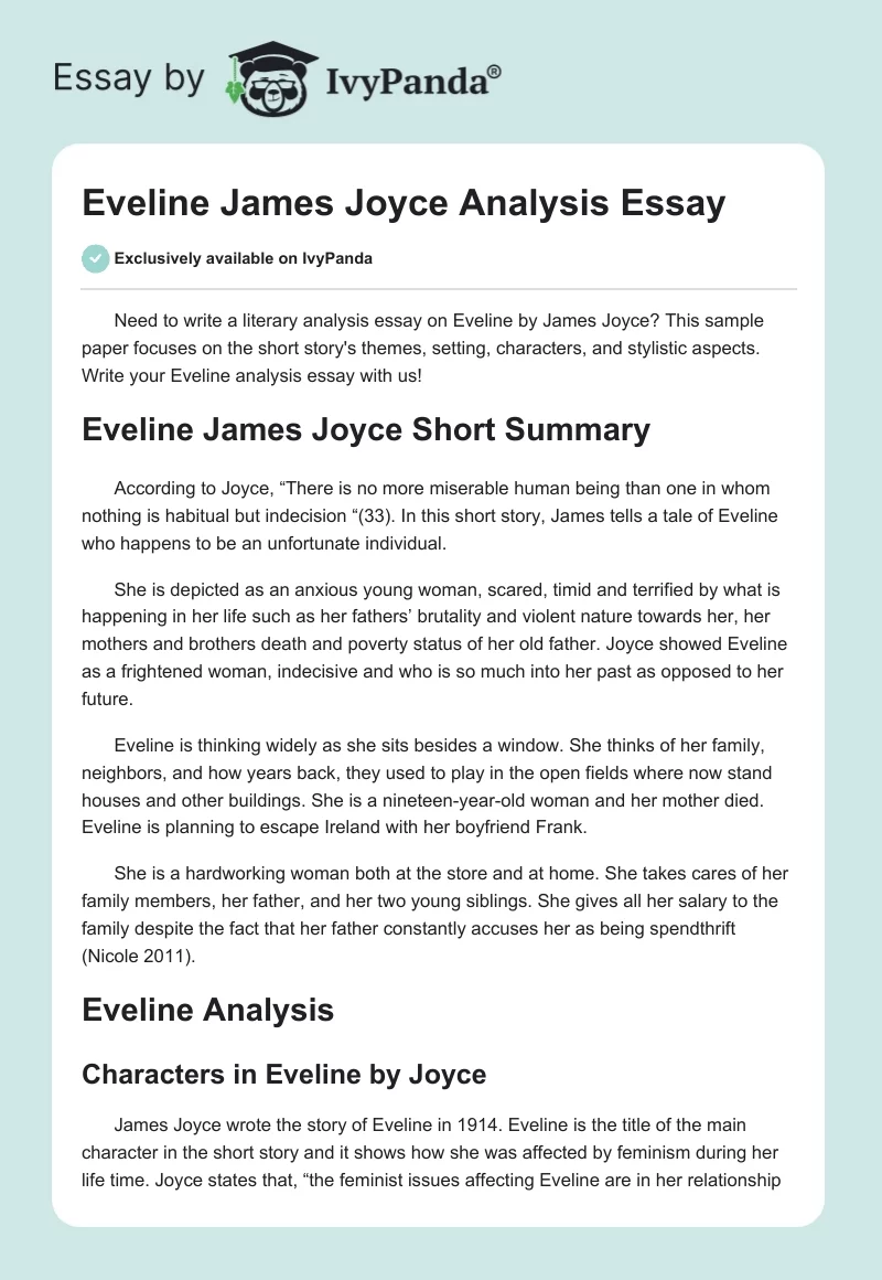Eveline James Joyce Analysis Essay. Page 1
