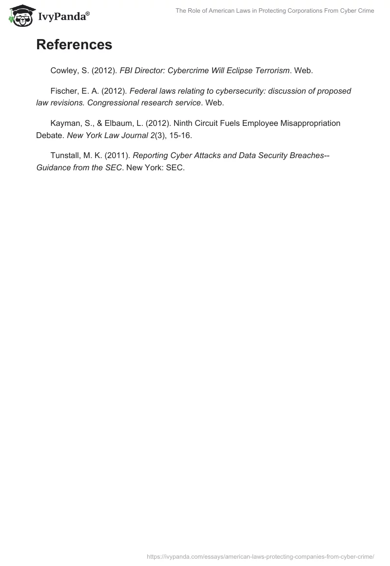 The Role of American Laws in Protecting Corporations From Cybercrime. Page 4