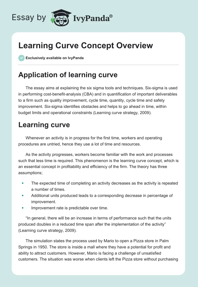 Learning Curve Concept Overview. Page 1