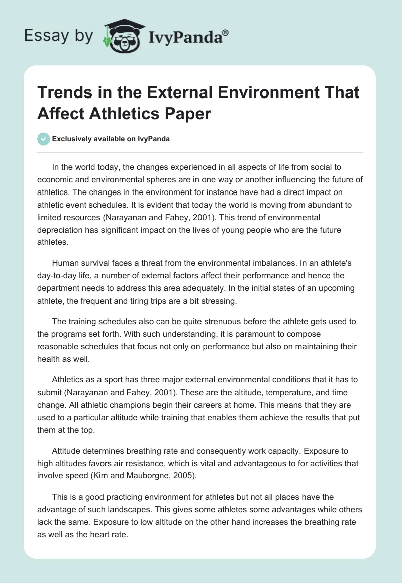 Trends in the External Environment That Affect Athletics Paper. Page 1