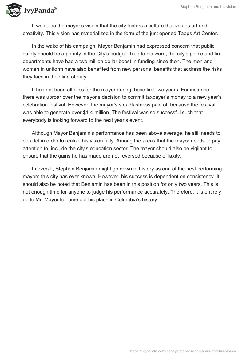 Stephen Benjamin and his vision. Page 2