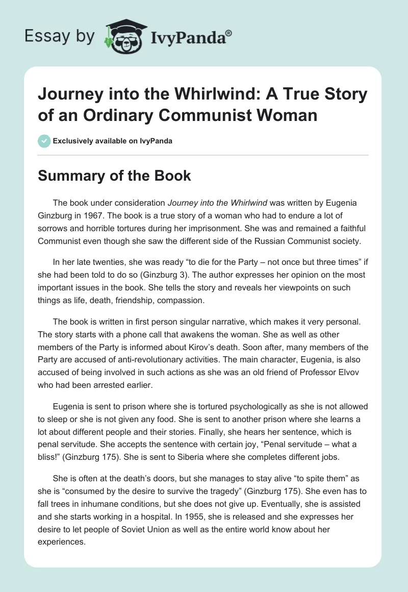 Journey into the Whirlwind: A True Story of an Ordinary Communist Woman. Page 1