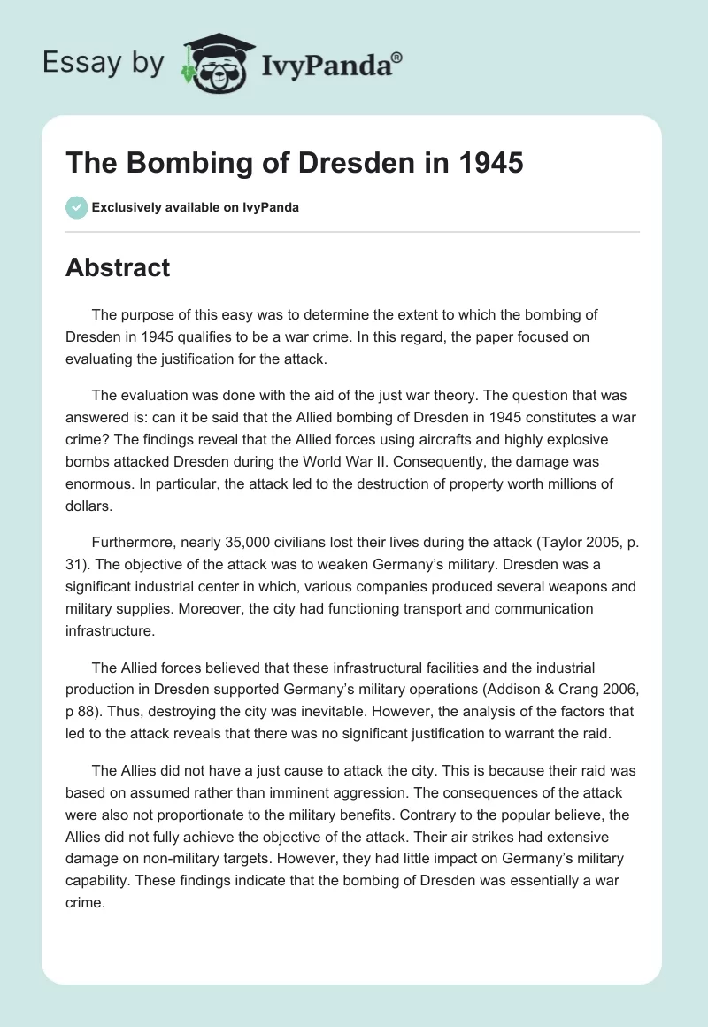 The Bombing of Dresden in 1945: Case Analysis. Page 1
