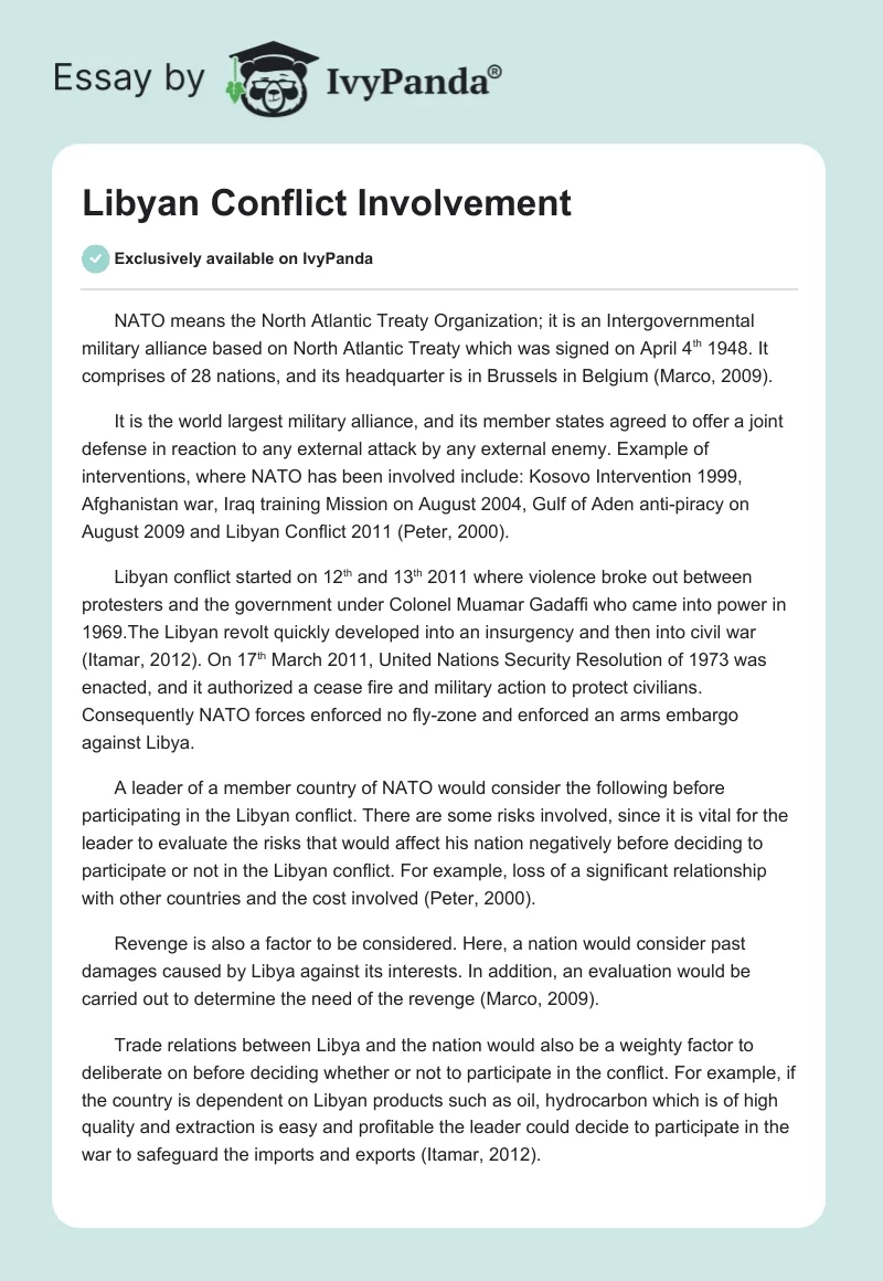Libyan Conflict Involvement. Page 1