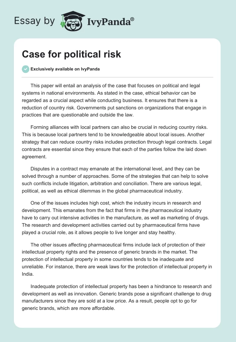Case for political risk. Page 1