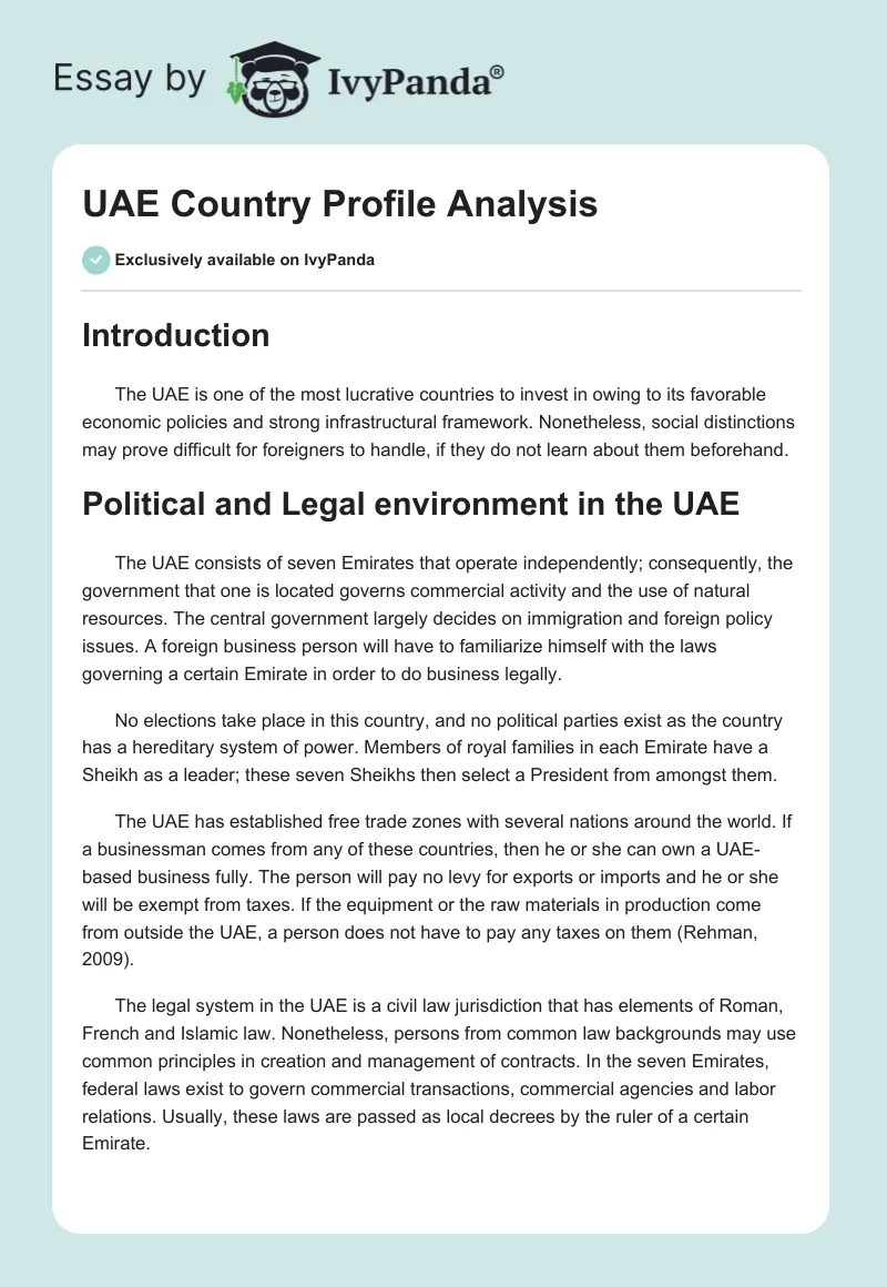UAE Country Profile Analysis. Page 1