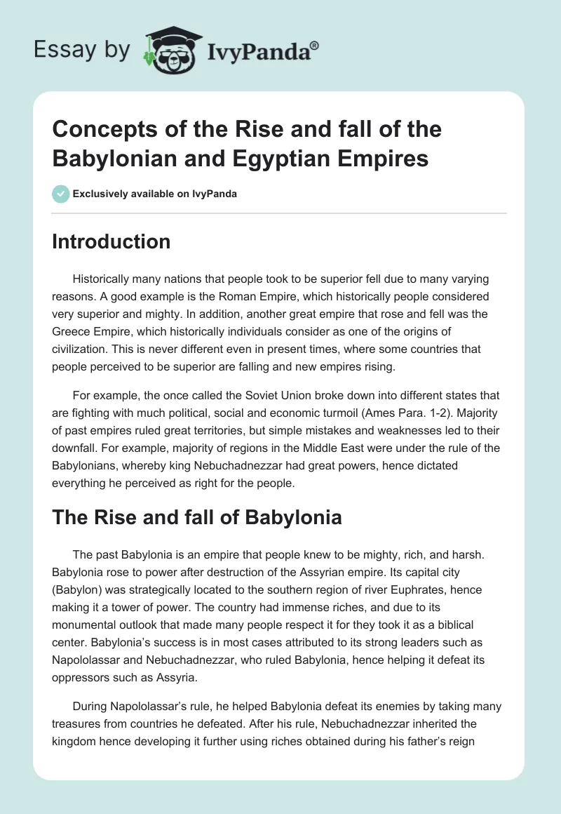 Concepts of the Rise and Fall of the Babylonian and Egyptian Empires. Page 1