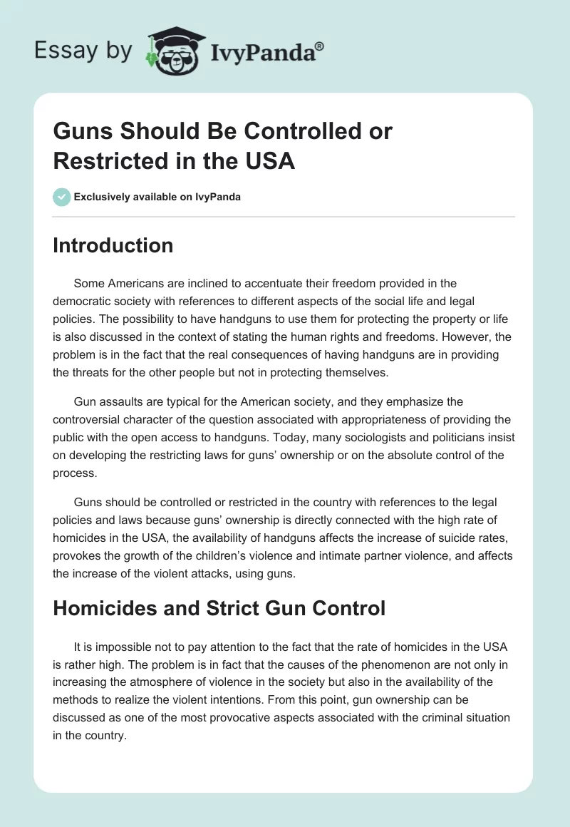 Guns Should Be Controlled or Restricted in the USA. Page 1