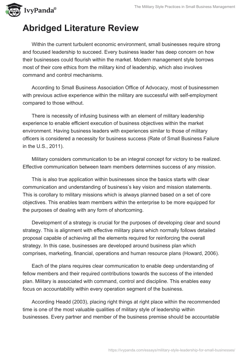 The Military Style Practices in Small Business Management. Page 2