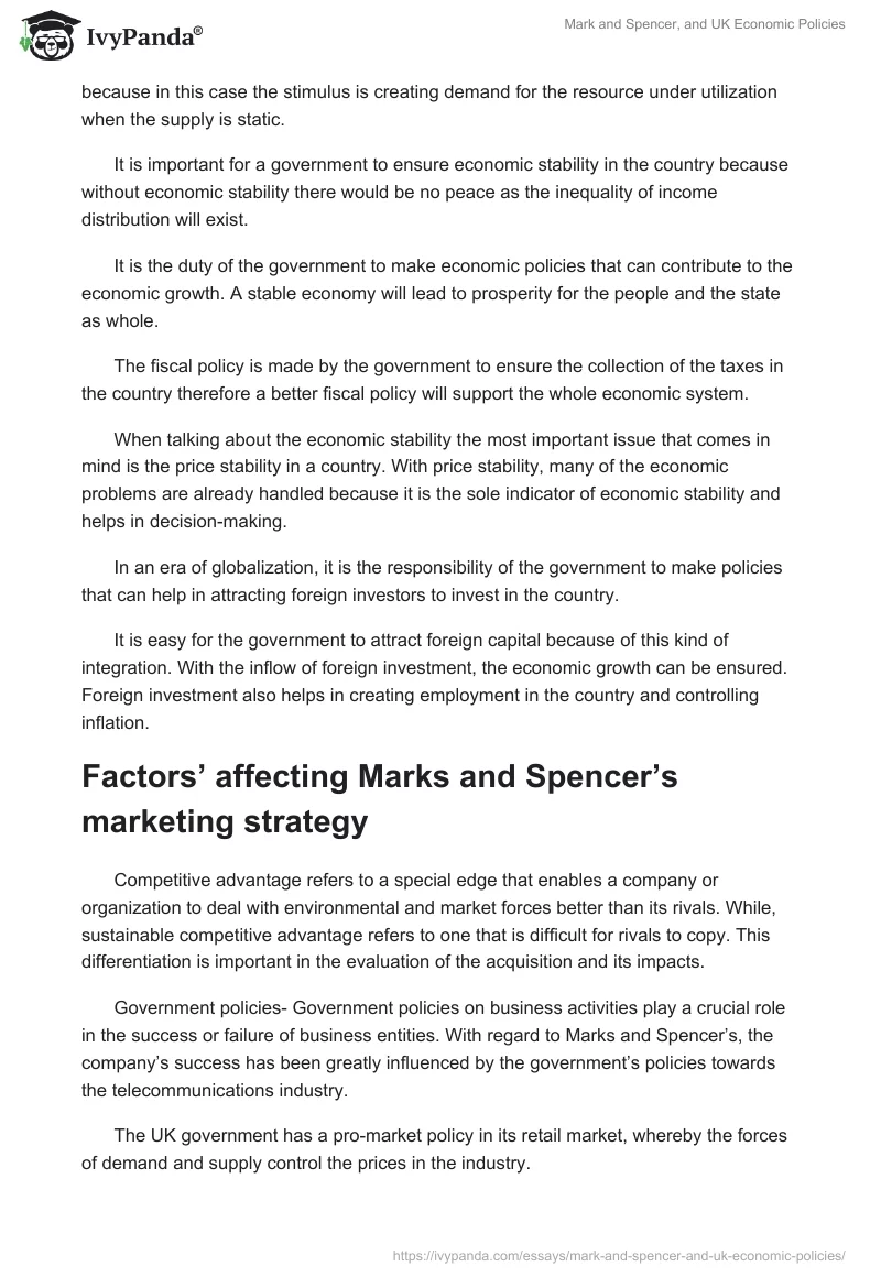 Mark and Spencer, and UK Economic Policies. Page 3