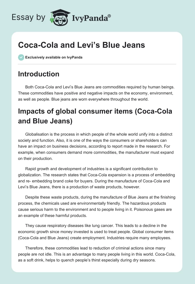 Coca-Cola and Levi’s Blue Jeans. Page 1