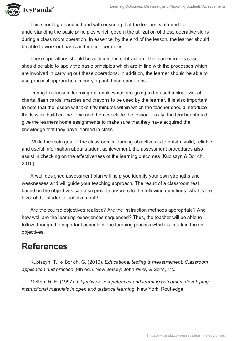Learning Outcomes: Measuring and Reporting Students' Achievements. Page 2