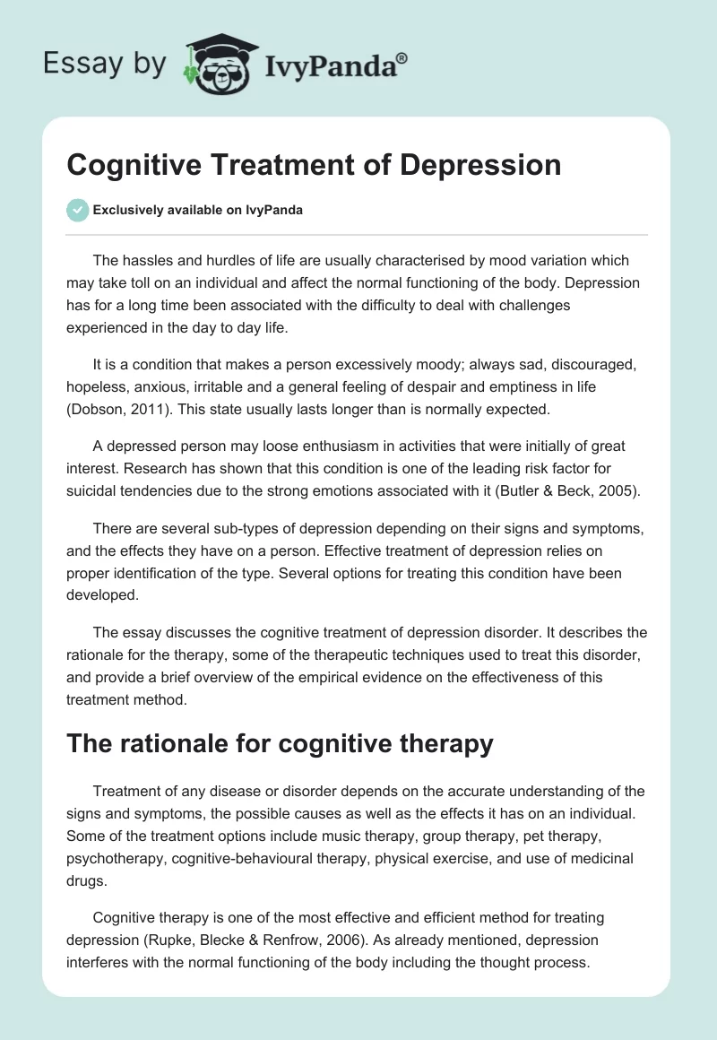 Cognitive Treatment of Depression. Page 1