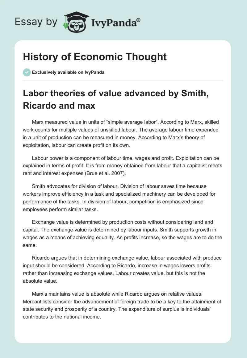 History of Economic Thought. Page 1
