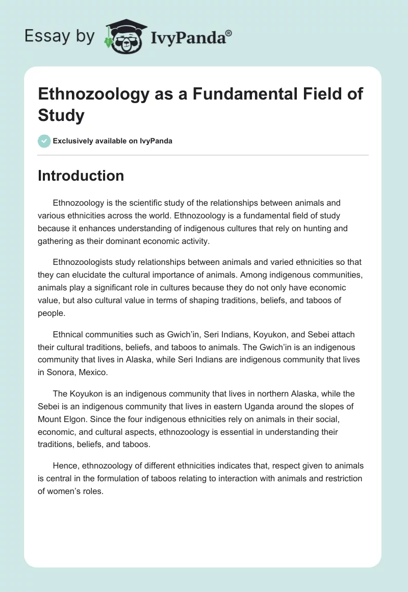 Ethnozoology as a Fundamental Field of Study. Page 1