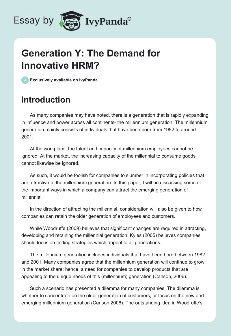 Generation Y: The Demand for Innovative HRM?. Page 1