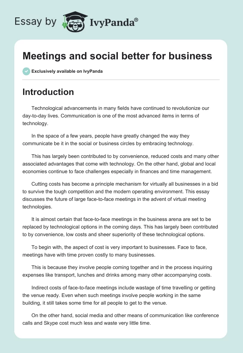 Meetings and social better for business. Page 1