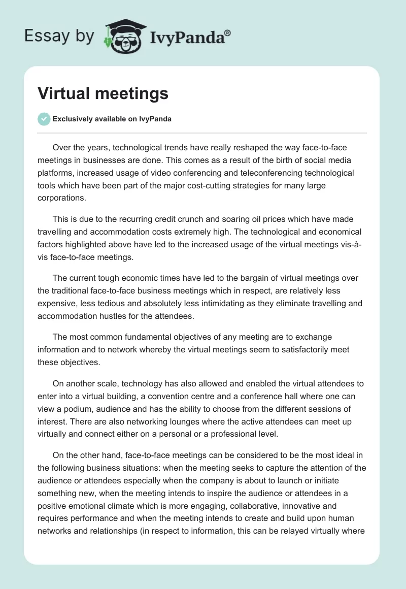 Virtual meetings. Page 1