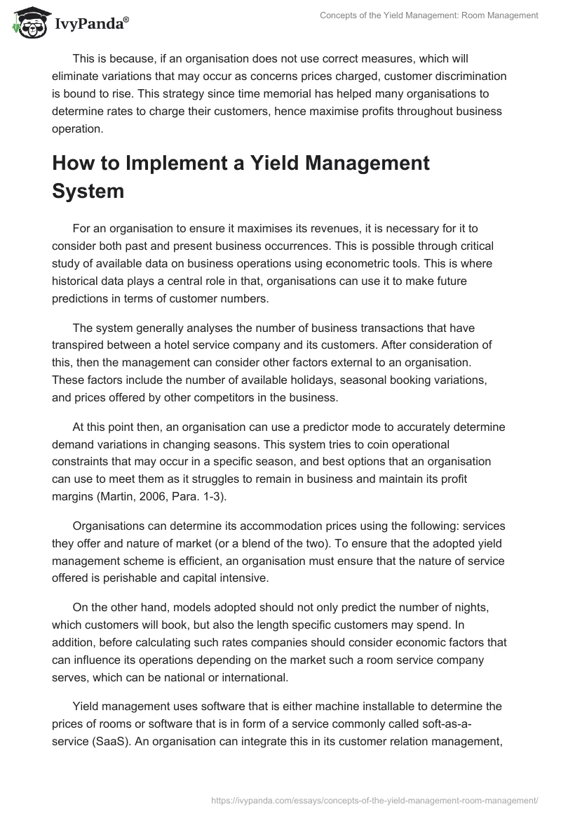 Concepts of the Yield Management: Room Management. Page 2