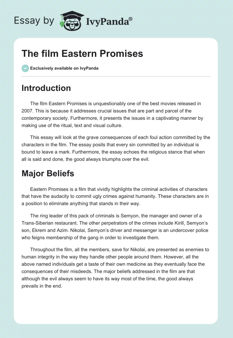 The film Eastern Promises. Page 1