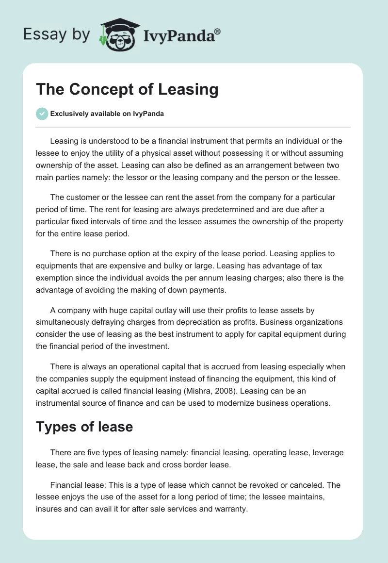 The Concept of Leasing. Page 1