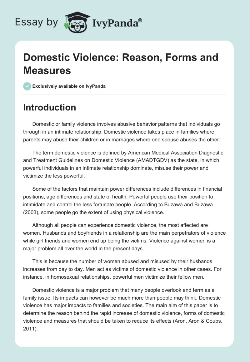Domestic Violence: Reason, Forms and Measures. Page 1