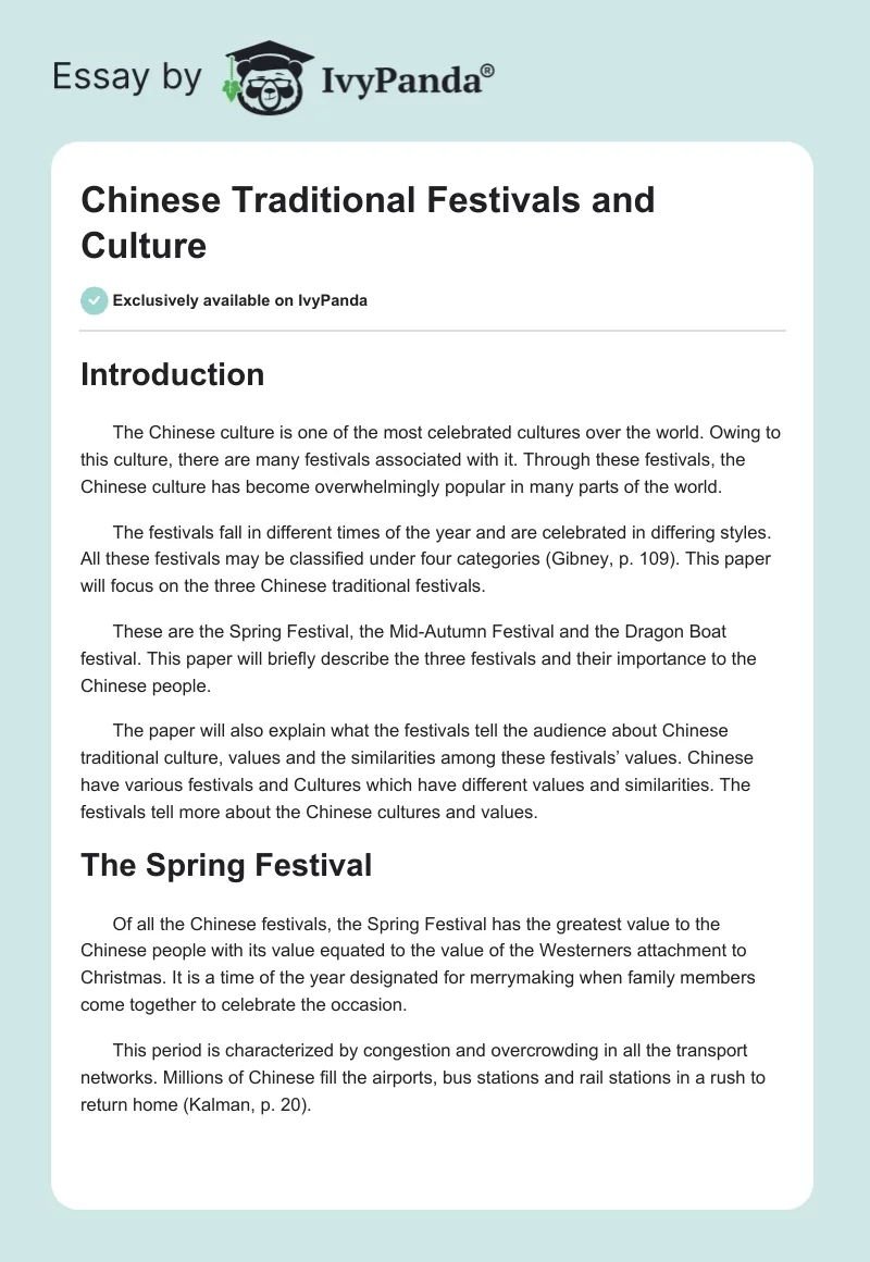 Chinese Traditional Festivals and Culture. Page 1