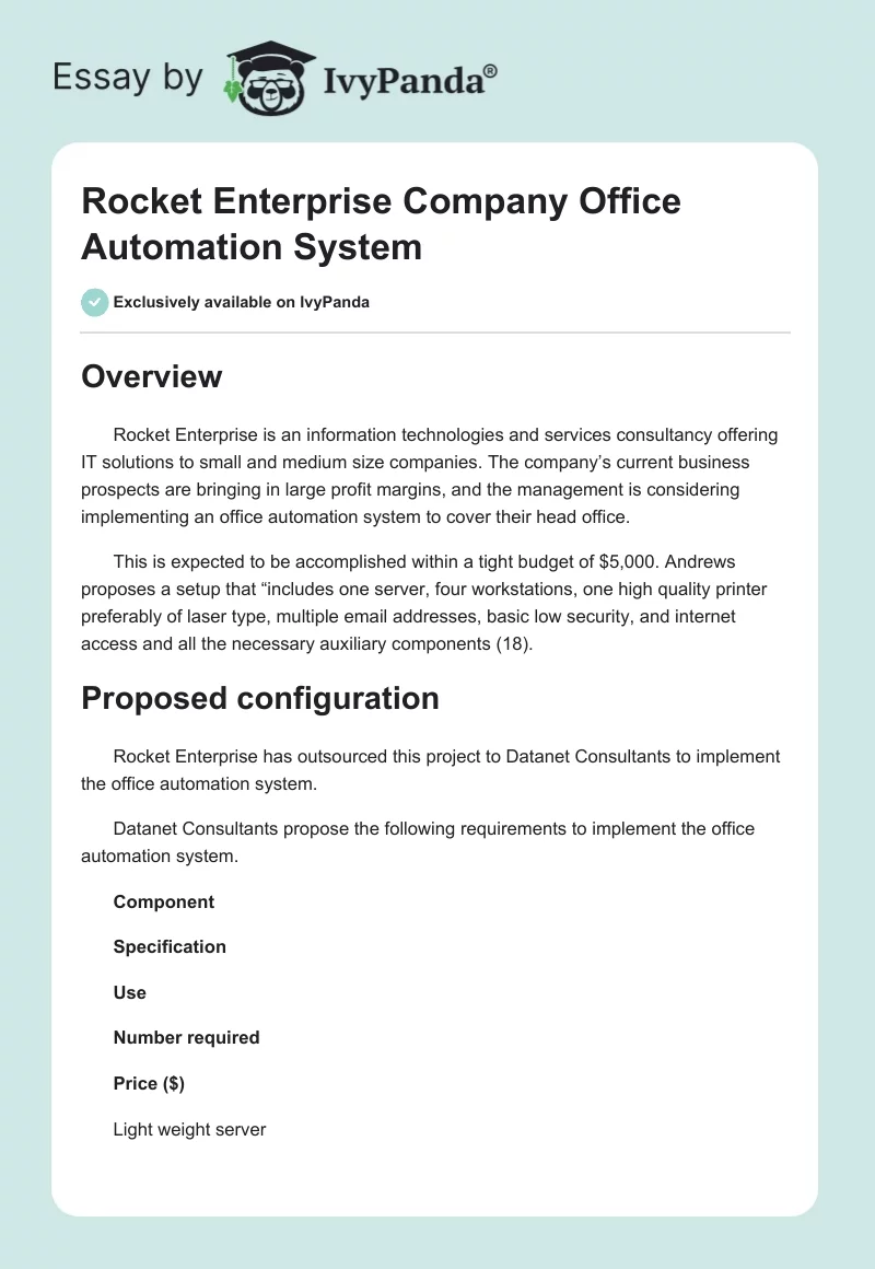 Rocket Enterprise Company Office Automation System. Page 1