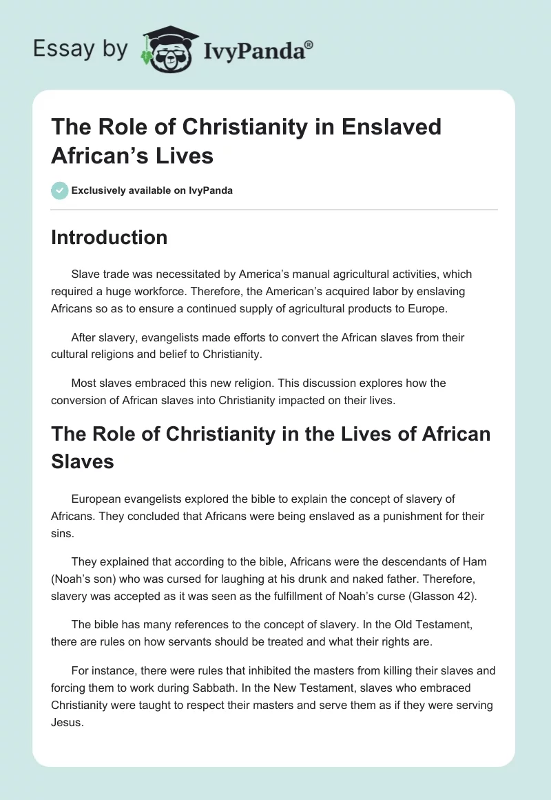 The Role of Christianity in Enslaved African’s Lives. Page 1