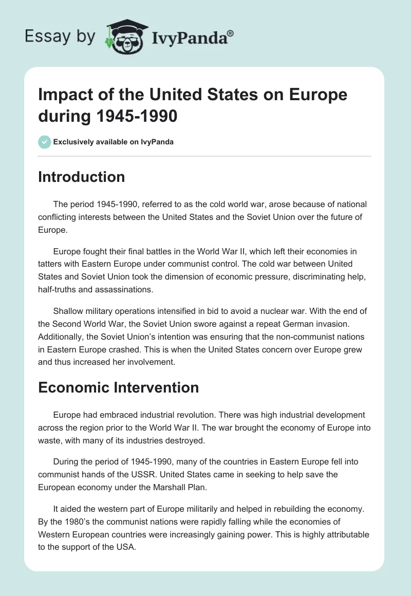 Impact of the United States on Europe During 1945-1990. Page 1