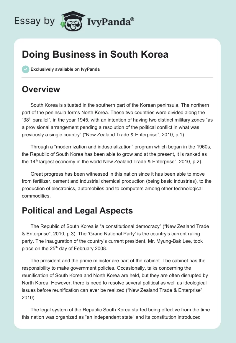 Doing Business in South Korea. Page 1