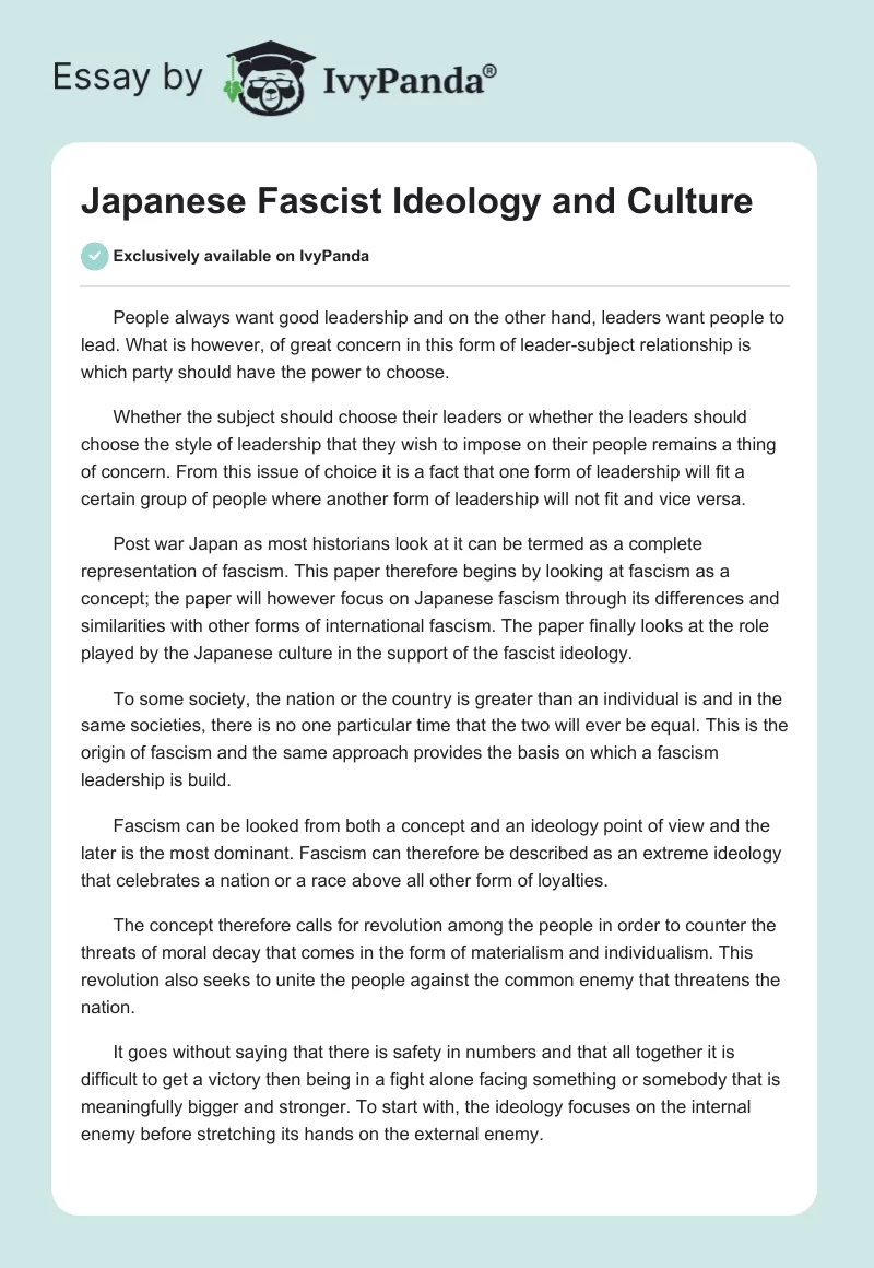 Japanese Fascist Ideology and Culture. Page 1