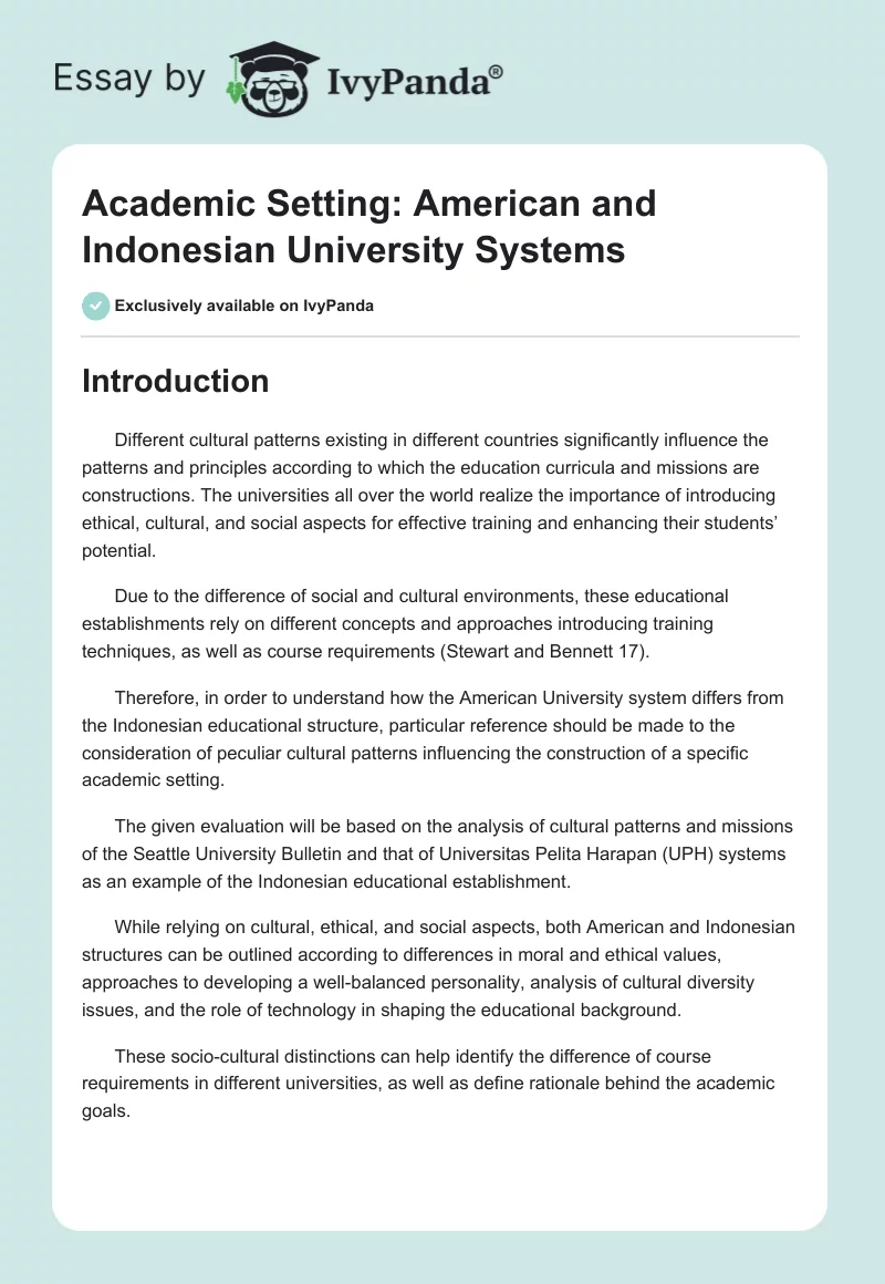 Academic Setting: American and Indonesian University Systems. Page 1