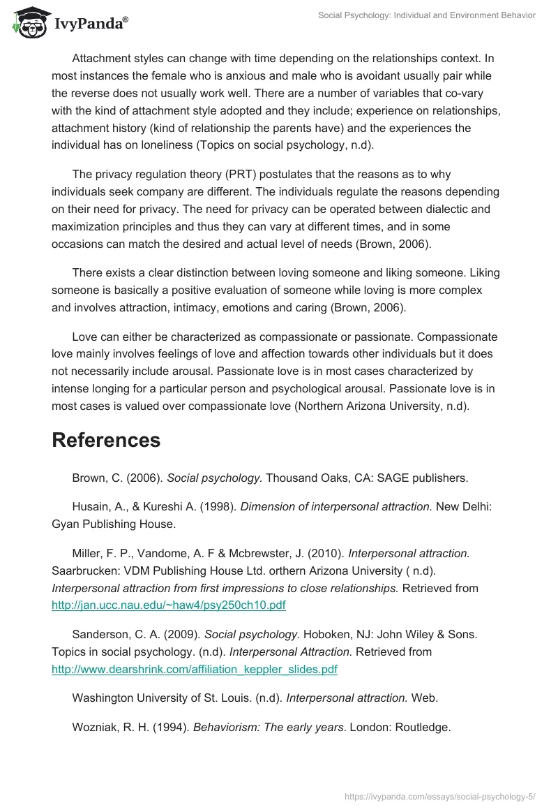 Social Psychology: Individual and Environment Behavior. Page 5
