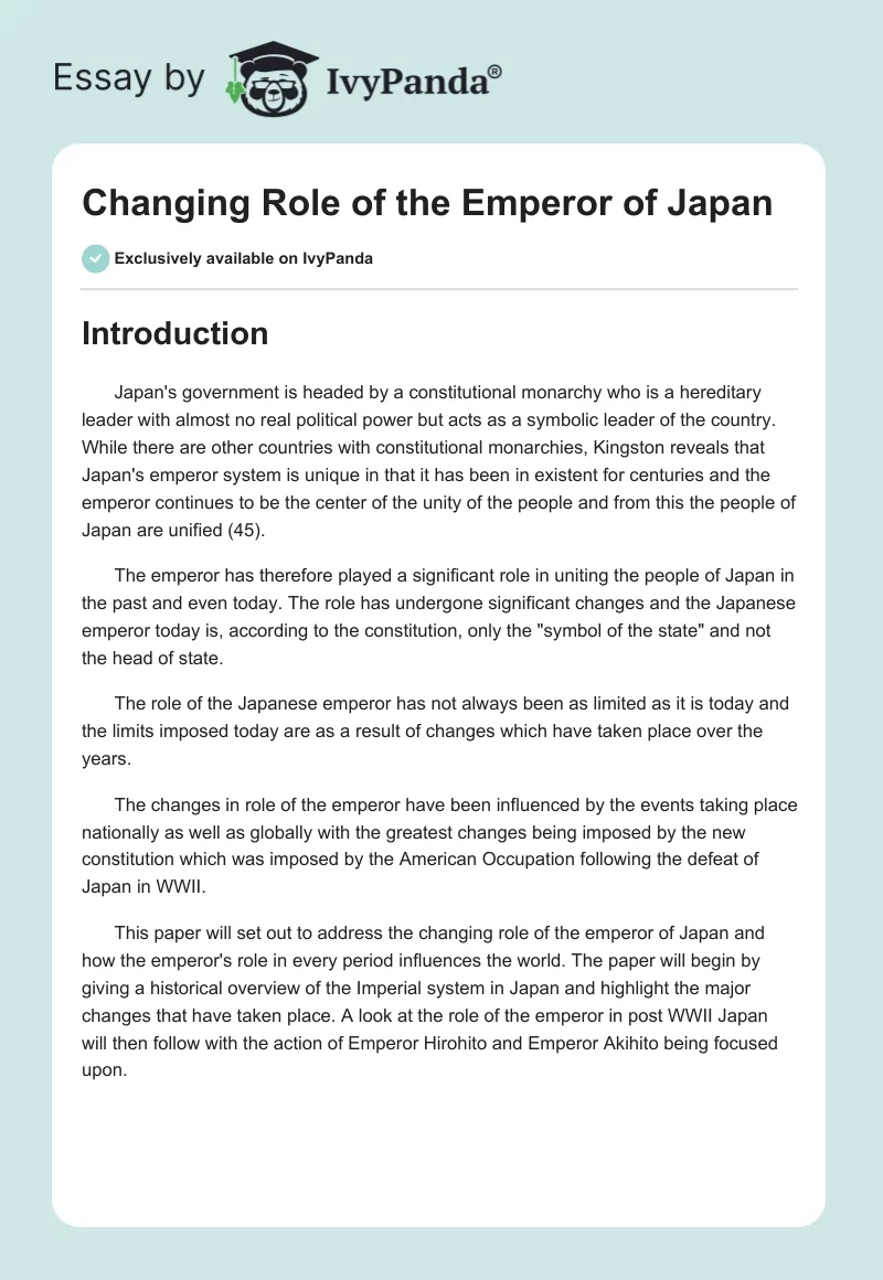 Changing Role of the Emperor of Japan. Page 1