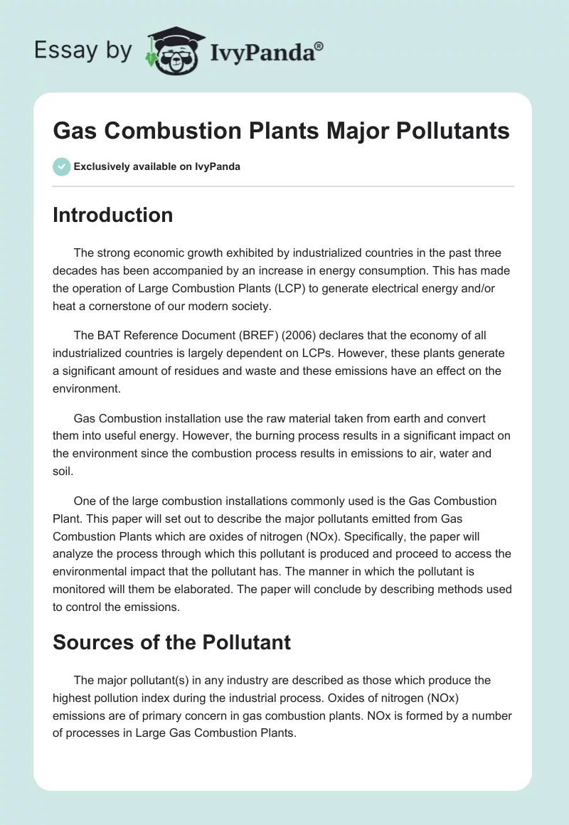 Gas Combustion Plants Major Pollutants. Page 1