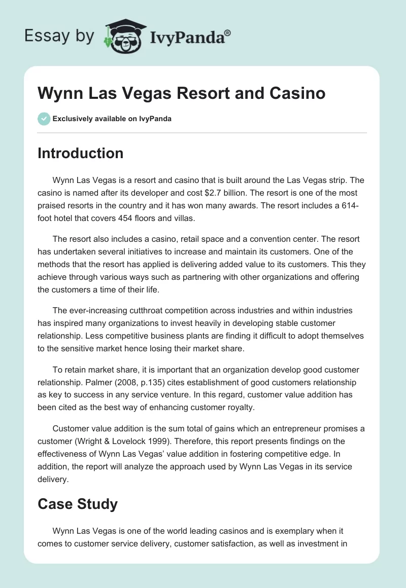 Wynn Las Vegas Resort and Casino. Page 1