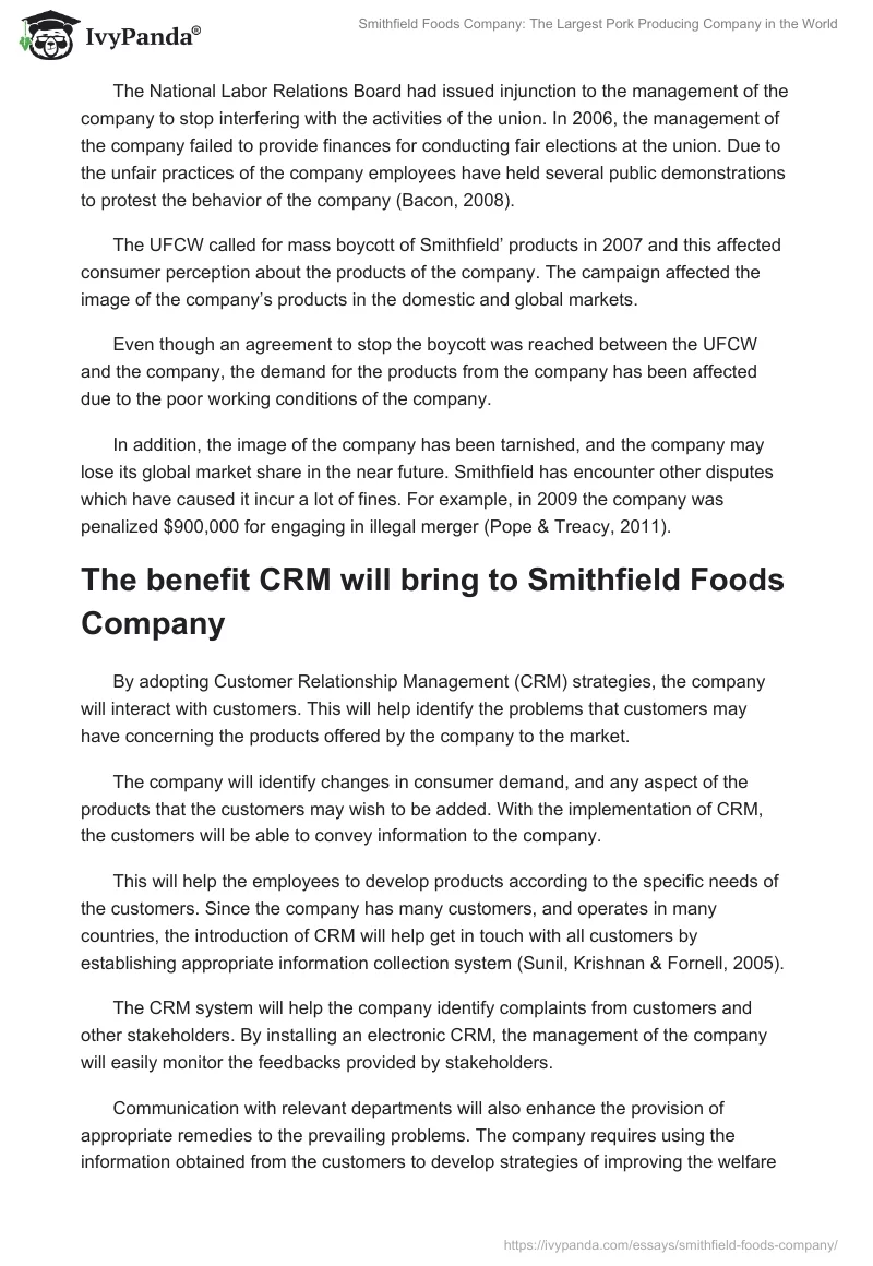 Smithfield Foods Company: The Largest Pork Producing Company in the World. Page 3