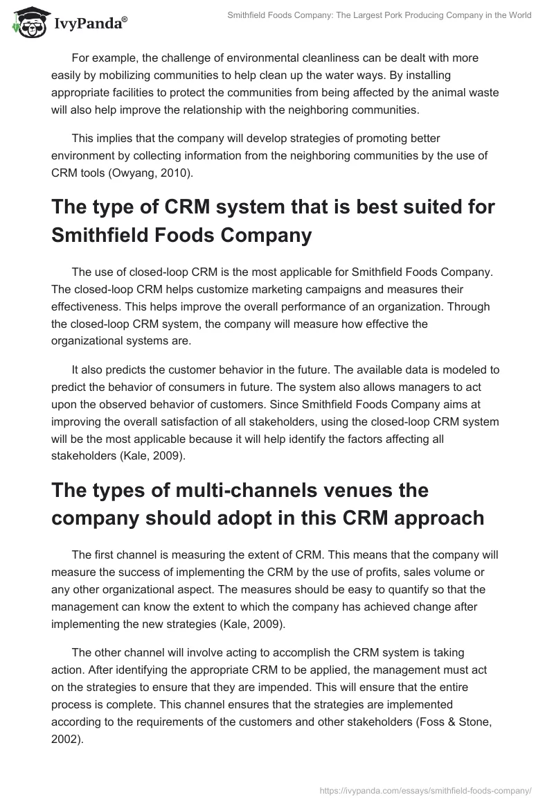 Smithfield Foods Company: The Largest Pork Producing Company in the World. Page 5