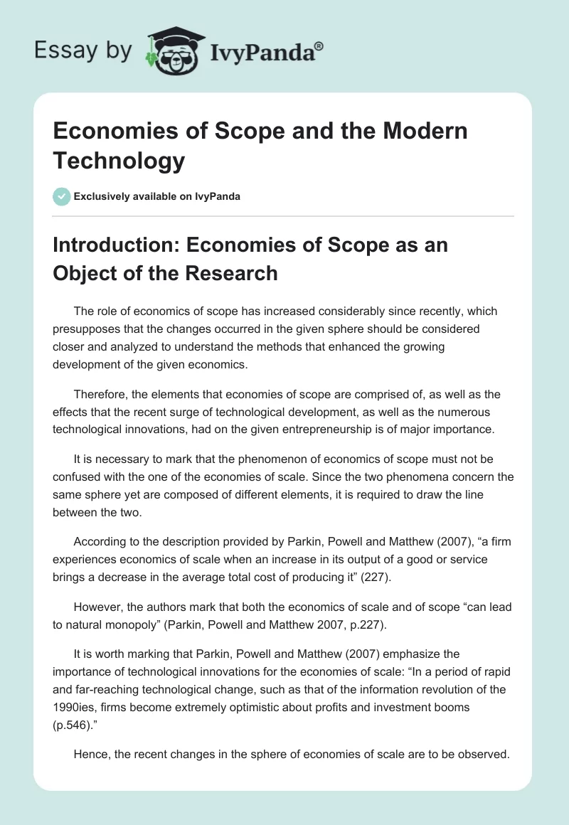 Economies of Scope and the Modern Technology. Page 1
