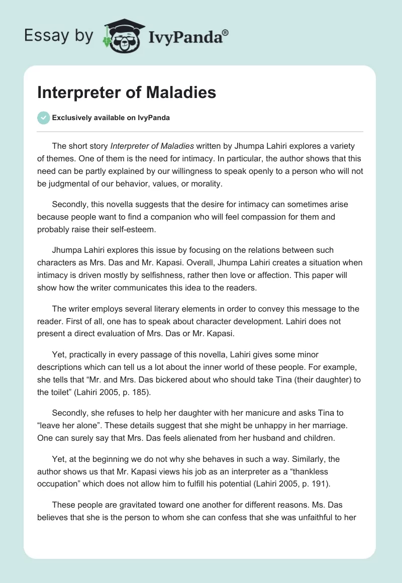Interpreter of Maladies. Page 1