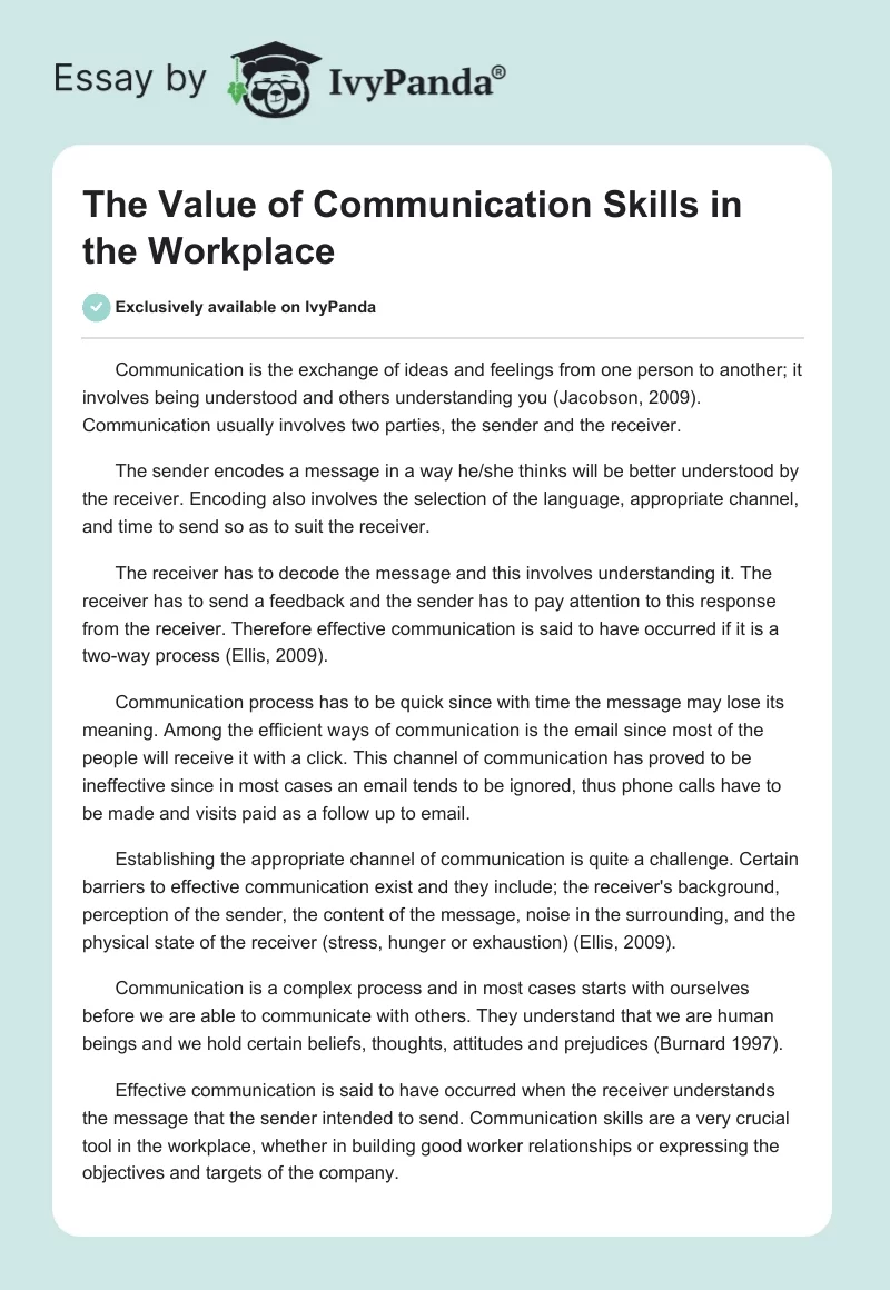 The Value of Communication Skills in the Workplace. Page 1