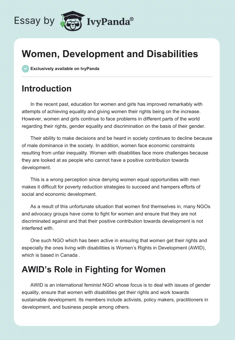 Women, Development and Disabilities. Page 1