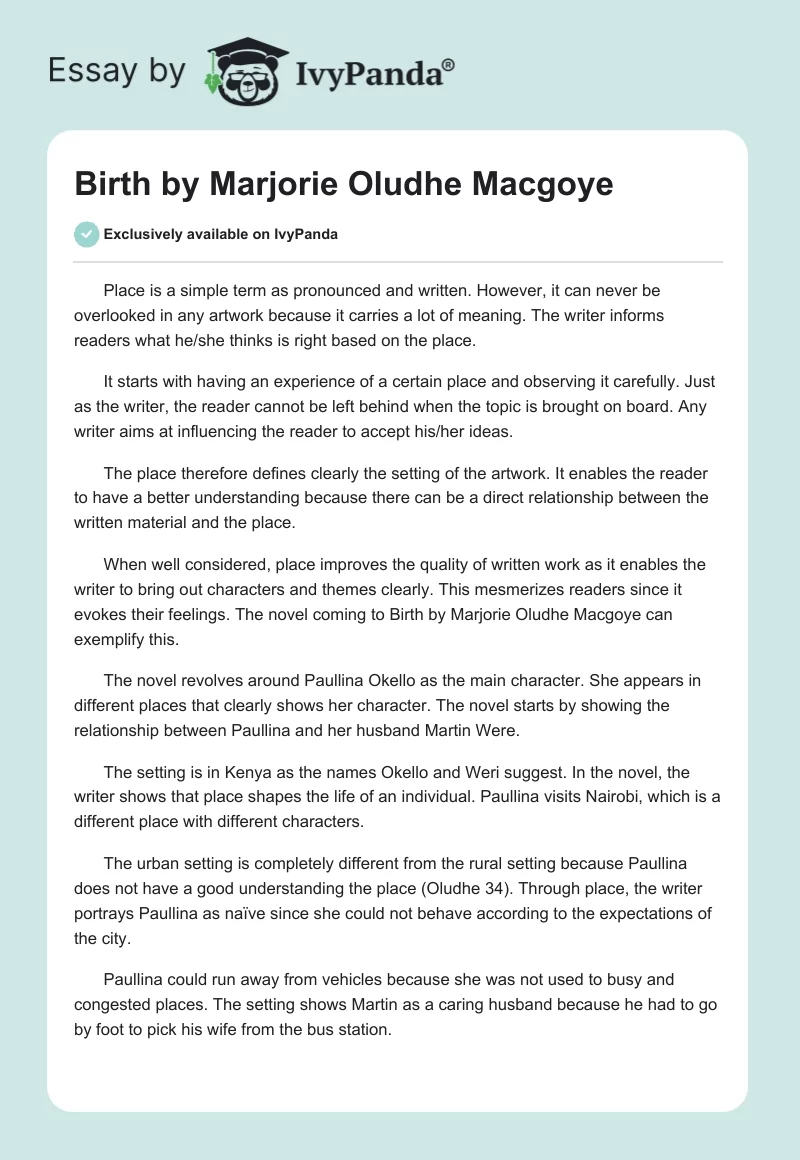 Birth by Marjorie Oludhe Macgoye. Page 1