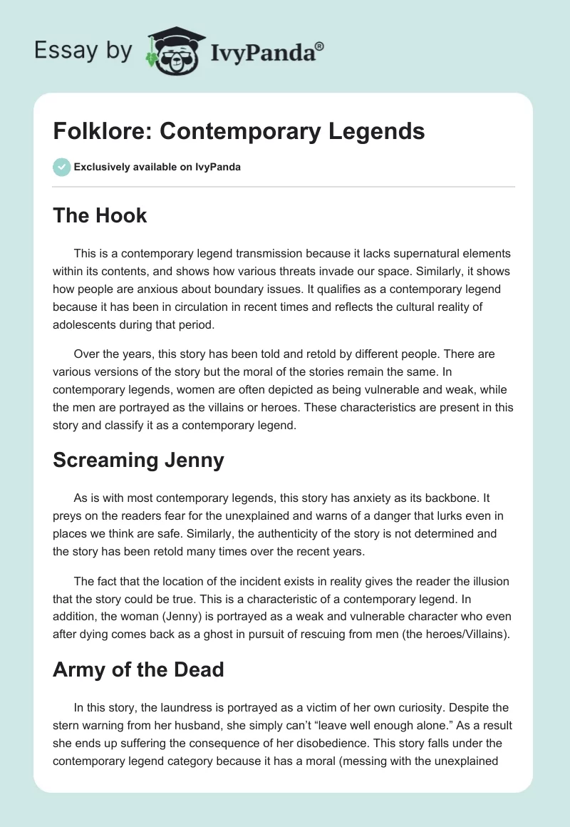 Folklore: Contemporary Legends. Page 1
