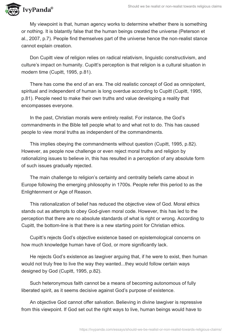 Should we be realist or non-realist towards religious claims. Page 2