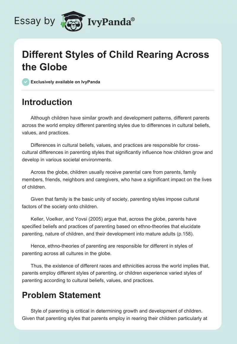 Different Styles of Child Rearing Across the Globe. Page 1