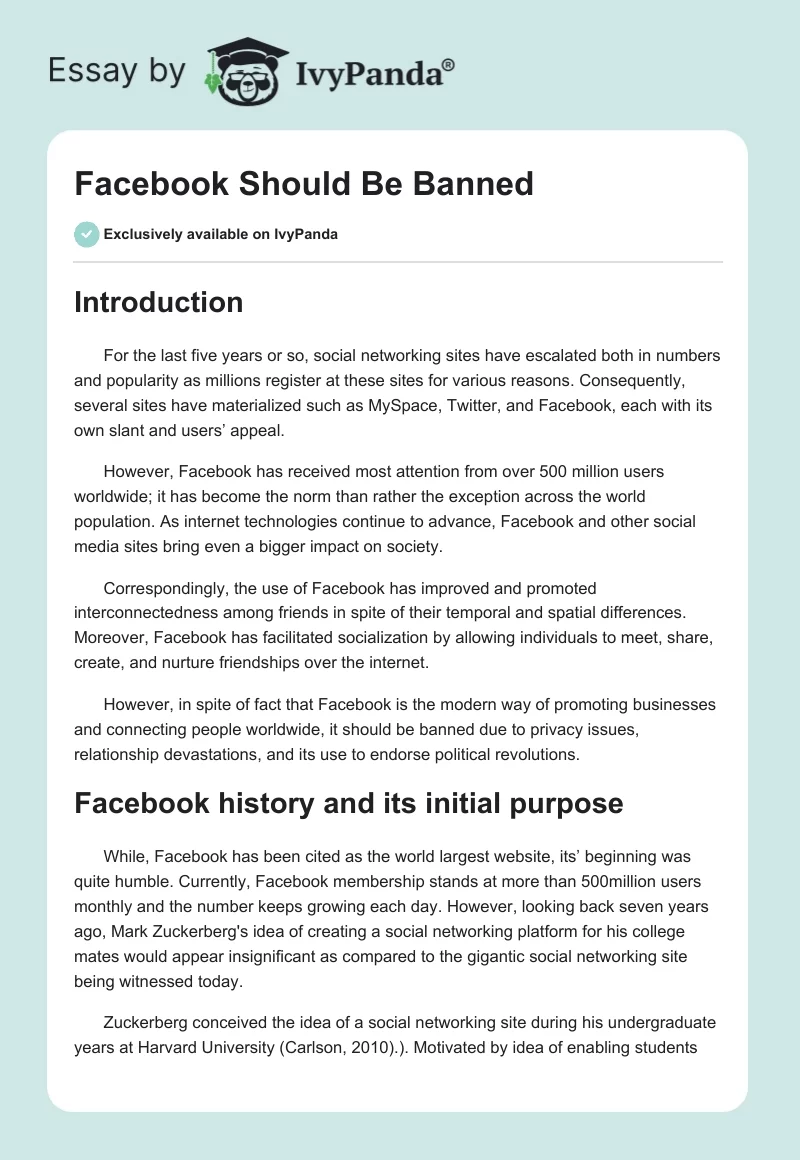 facebook should be banned essay brainly